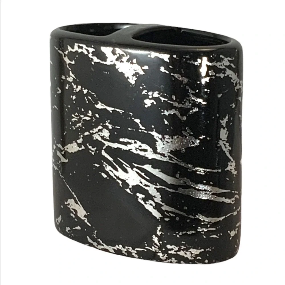 Today’s Living Black Metallic Marble Bathroom Accessories Ceramic Black Silver